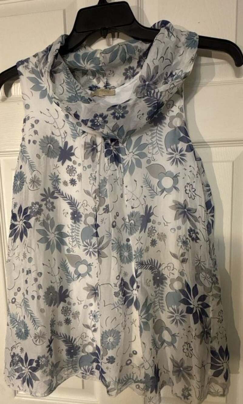 Ambra Silk Cowl Neck Floral Sleeveless Lined Top Size M